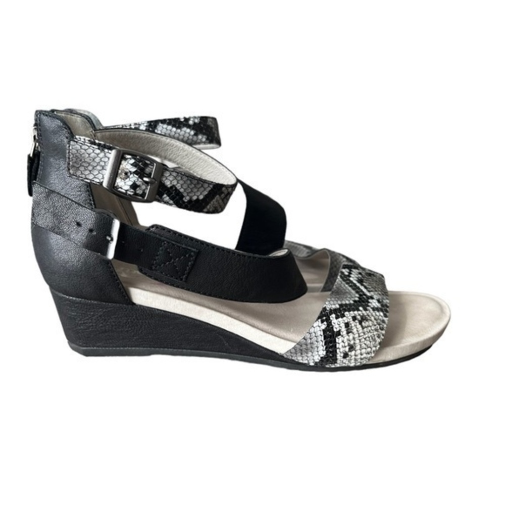 Jambu Leather Sandals Snake Embossed Wedge Black and Gray US 9M